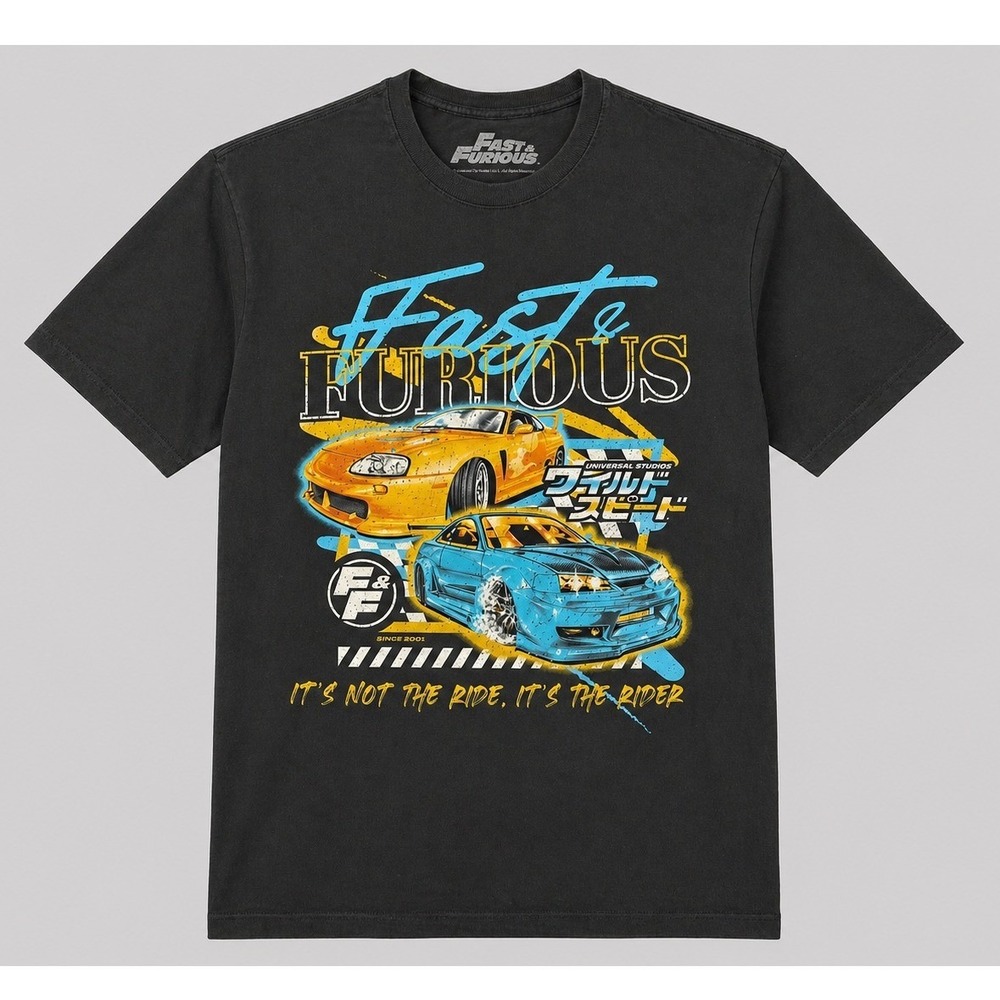 Fast & Furious Mens XL Black Graphic T-Shirt JDM Cars Supra Skyline Movie Tee